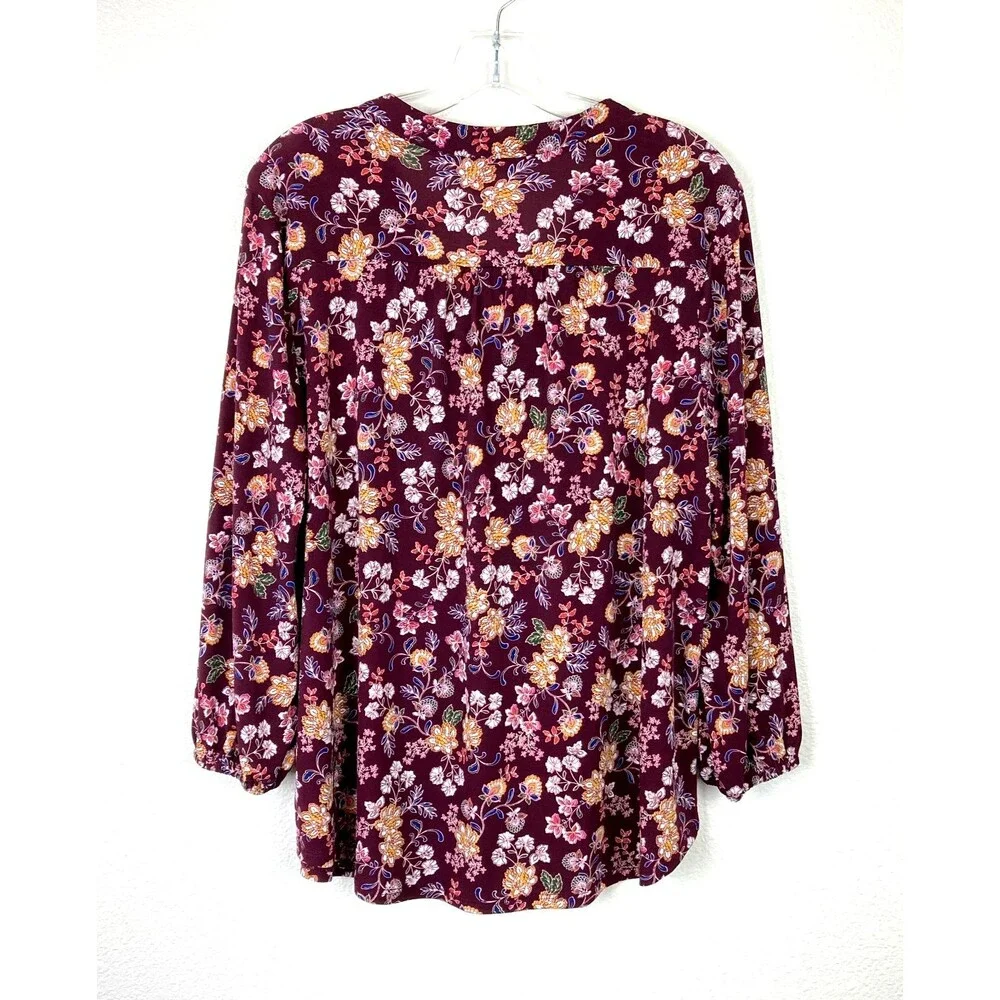 Vince Camuto Women's V-Neck Tunic Blouse Size L Brown Multi Floral Office Casual